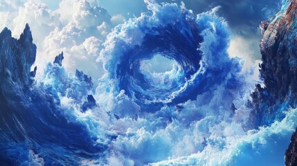 Poster - A swirling formation of blues and whites, creating a dynamic vortex effect in a digital art style.