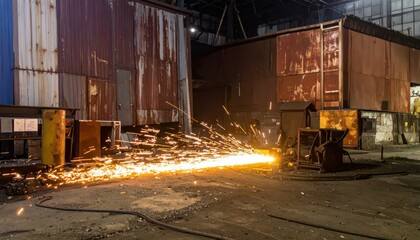 Poster - Sparks Flying from Industrial Equipment in Abandoned Warehouse Scene