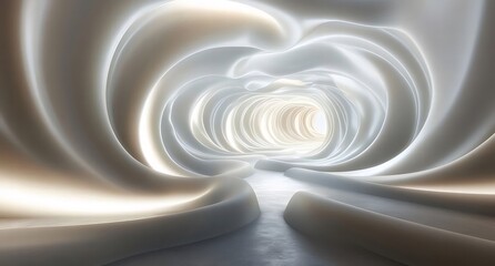 Aufkleber - 光輝く白いトンネルの未来的な3Dレンダリング 抽象的な空間デザイン