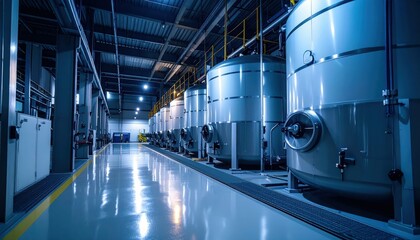 Poster - Industrial Warehouse with Storage Tanks and Modern Equipment