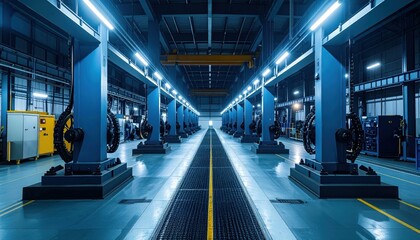 Poster - Modern Industrial Warehouse Interior with Machinery and Equipment