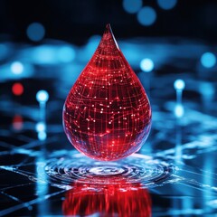 Poster - Futuristic digital blood drop symbolizing health technology and medical data analysis