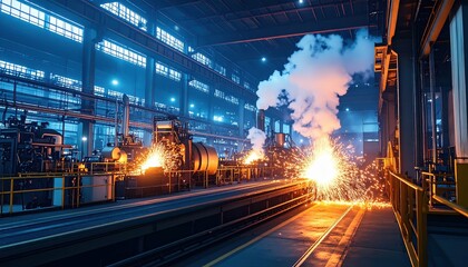 Poster - Industrial Workshop with Sparks and Blue Lighting Effects
