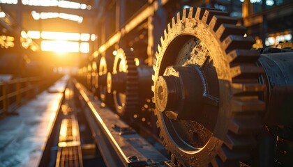 Poster - Industrial Gear Mechanism with Sunlight in a Factory Environment