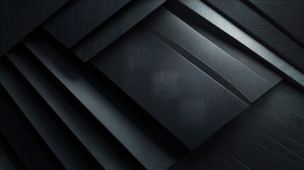 Poster - Dynamic Black Techno Background with 3D Stripes and Textures