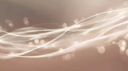 Poster - Soft Beige Abstract Wave Pattern with Bokeh Effects and Light Glow