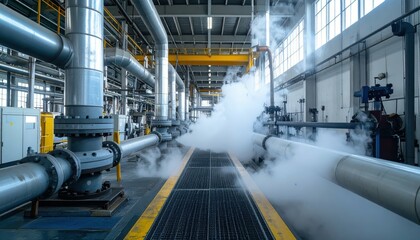 Poster - Industrial Facility with Machinery and Steam in Modern Production Area
