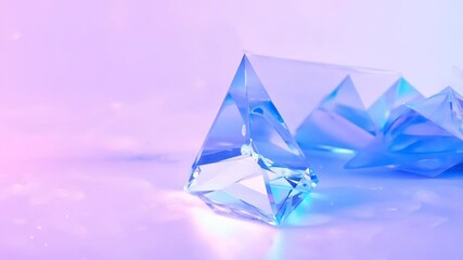 Poster - Abstract holographic crystal shapes in motion on iridiscent violet background