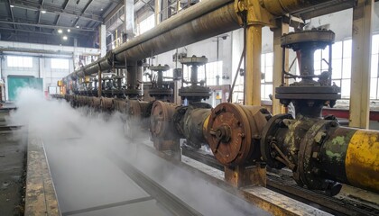 Poster - Industrial Pipe System with Steam and Equipment in Factory Setting