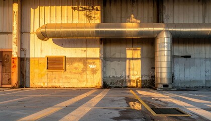 Poster - Industrial Wall and Pipe in Golden Hour Light with Shadow Effects
