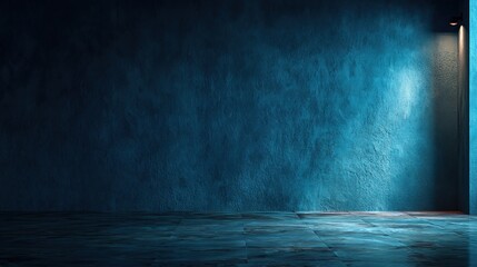 Poster - Moody Blue Textured Studio Wall and Floor with Soft Lighting