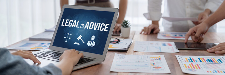 Poster - Smart legal advice website for people searching for brisk law knowledge in digital device screen providing law advice and legal information