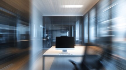 Poster - abstract office with computer blur background. illustration , no logos, no brands