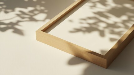 Poster - Subtle wooden frame casting a shadow on a neutral background, creating an elegant space for creative exploration. Empty mockup.