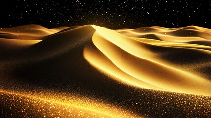 Wall Mural - golden dust and sand on the black background, scattered gold dust, sand effect with glitters and seq