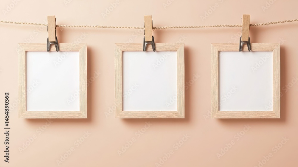 Photo Hanging Frame Template Frames hang on clips. Photo frame hanging, photos clothespin and rope ...