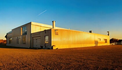 Poster - Modern Industrial Building with Metallic Facade at Sunset Glow
