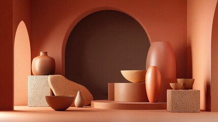 Poster - Abstract Studio Corner with Muted Terracotta Elements and Shapes