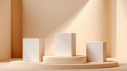 Poster - minimalist beige background with soft edged white podiums
