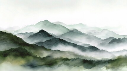 Poster - Serene Abstract Watercolor Landscape with Soft Green and Gray Hues