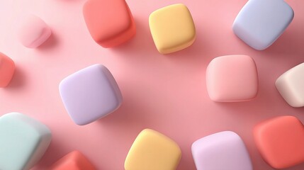 Poster - Soft Pastel Floating 3D Shapes on Gradient Background