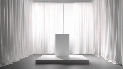 Poster - simple white room with glowing ambient light and sheer curtains
