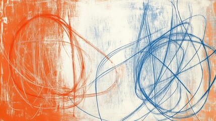 Wall Mural - Abstract painting with vibrant orange and blue hues.