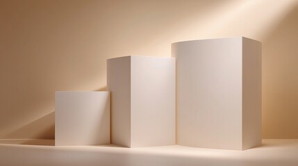 Poster - soft edged white podiums on beige background with gentle lighting