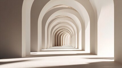 Poster - Modern Arch Hallway Rendered in White Matte Texture with Shadows
