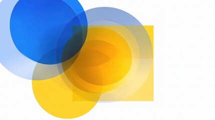 Poster - Simple Translucent Blue Circles Overlapping with Yellow Background