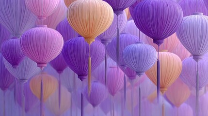 Aufkleber - Magic of Tangled Lanterns Floating in Twilight Hues Above a Dreamy Landscape at Sunset