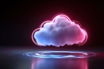 Poster - a cloud with a red and blue glow surrounding it. the cloud is floating above a body of water