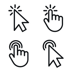 Fototapete - Collection of Four Click Cursor Icons Hand and Pointer Line Art