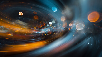 Poster - Abstract background with blurred lights and flowing lines in shades of blue and orange color palette