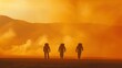 © Darya - Astronauts silhouetted in Martian haze. Space survival and discovery concept.