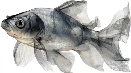  Intricate Wireframe Illustration of a Fish with Detailed Fins and Scales Perfect for Artistic