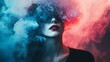 © Juan - Woman with colorful smoke around head in creative portrait photography