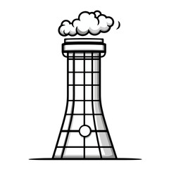 Poster - Minimalist cooling tower icon design in simple line art style for industrial representation