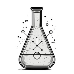 Poster - Minimalist 2D Erlenmeyer flask icon with tech-inspired design showcasing scientific elements and laboratory themes
