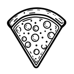 Poster - Minimalist line icon design of a pizza slice, featuring classic toppings and simple geometric shapes in a tech-inspired style