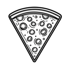 Poster - Minimalist tech-inspired line icon of a pizza slice with detailed toppings in 2D design