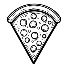 Poster - Minimalist single line pizza slice icon in modern 2D design featuring bold outlines and distinct bubbles