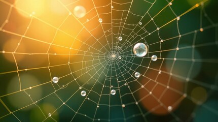 Dew-Kissed Spiderweb: An intricate web glistens with morning dew, a marvel of nature's artistry.