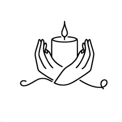 Poster - Hands holding a candle in a minimalistic outline style , single line outline vector 