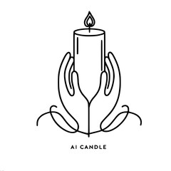 Poster - Hands holding a candle in a minimalist line art style, single line outline vector  
