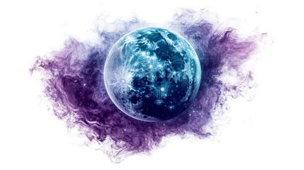 Wall Mural - Ethereal planet, light blue, purple cloud, isolated on black. «, cut out transparent