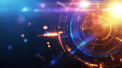 Poster - Abstract futuristic technology background with glowing circle shapes and light effects for science, network communication, and data analysis.