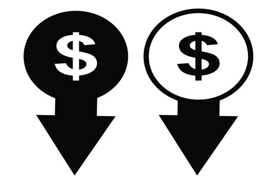 Dollar coin. Bicolor line icon on black or white background - Editable stroke