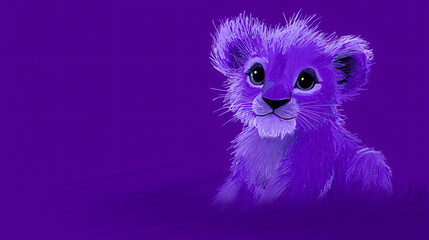 Wall Mural - A vibrant purple panthera leo young carnivore pass with a enamour cartoon look.
