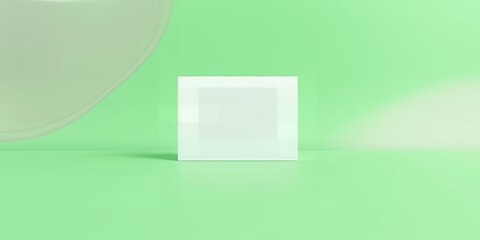 Poster - A white square object on a light green surface with a light green background and light